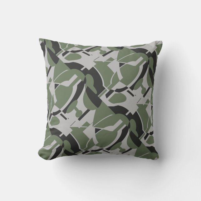 Olive Green Grey Black Diagonal Abstract Art Print Cushion (Front)