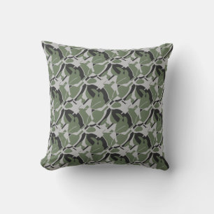 Olive Green Grey Black Swirling Contemporary Print Cushion