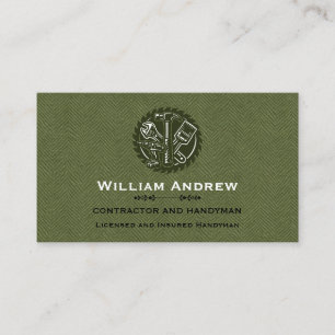 Olive Green Grunge Handyman Carpenter Business  Card