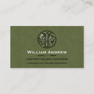 Olive Green Grunge Handyman Carpenter Business Card