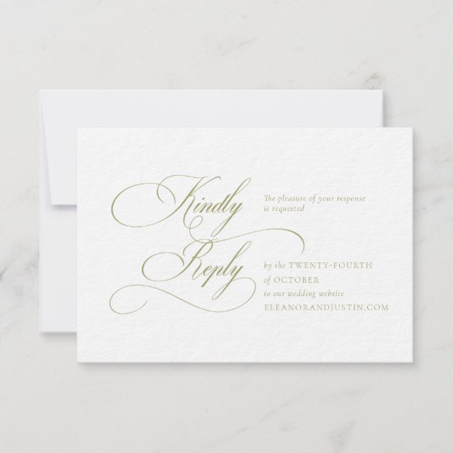 Olive Green "H" Monogram Wedding RSVP Card (Front)