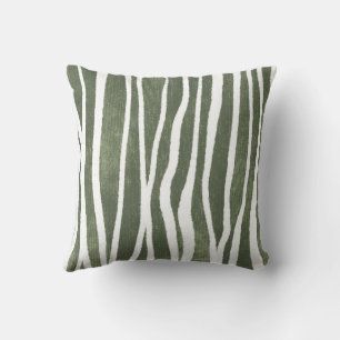 Olive Green Hand-Drawn Organic Wobbly Stripes Cushion