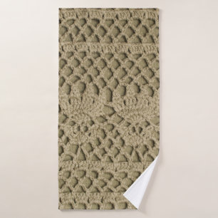 Olive green handmade lace on olive background bath towel
