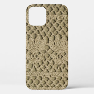 Olive green handmade lace on olive background iPhone 12 case