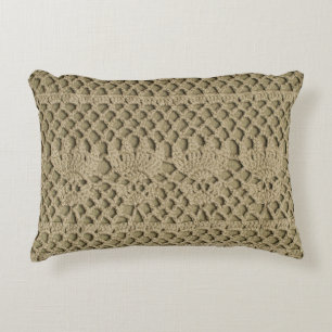 Olive green handmade lace on olive background decorative cushion