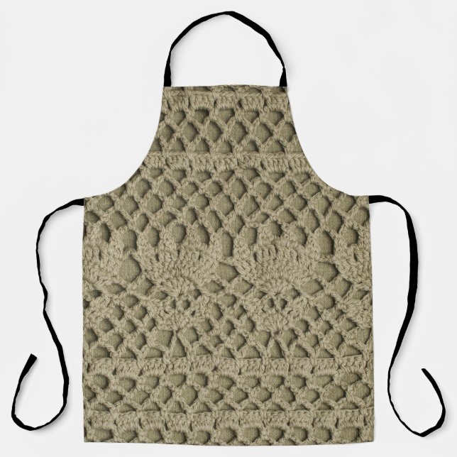 Olive Green Handmade Lace Pattern Apron (Front)