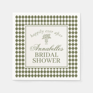 Olive Green Harlequin Checkered Bridal Shower Napkin