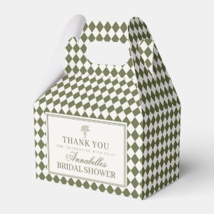 Olive Green Harlequin Chequered Bridal Shower Favour Box