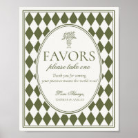 Olive Green Harlequin Chequered Wedding Favour Sig
