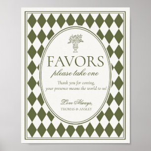 Olive Green Harlequin Chequered Wedding Favour Sig Poster