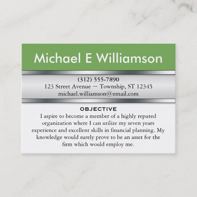 Olive Green Header RESUME Business Cards (Front)