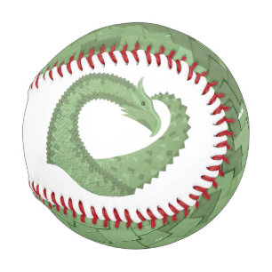 Olive green heart dragon on white baseball