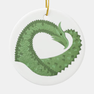 Olive green heart dragon on white ceramic tree decoration