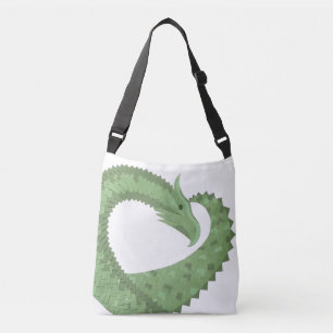 Olive green heart dragon on white crossbody bag