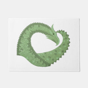 Olive green heart dragon on white doormat