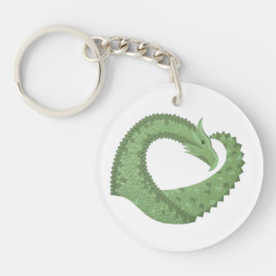 Olive green heart dragon on white key ring