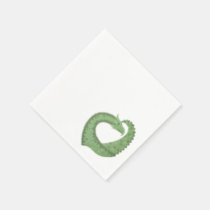 Olive green heart dragon on white napkin