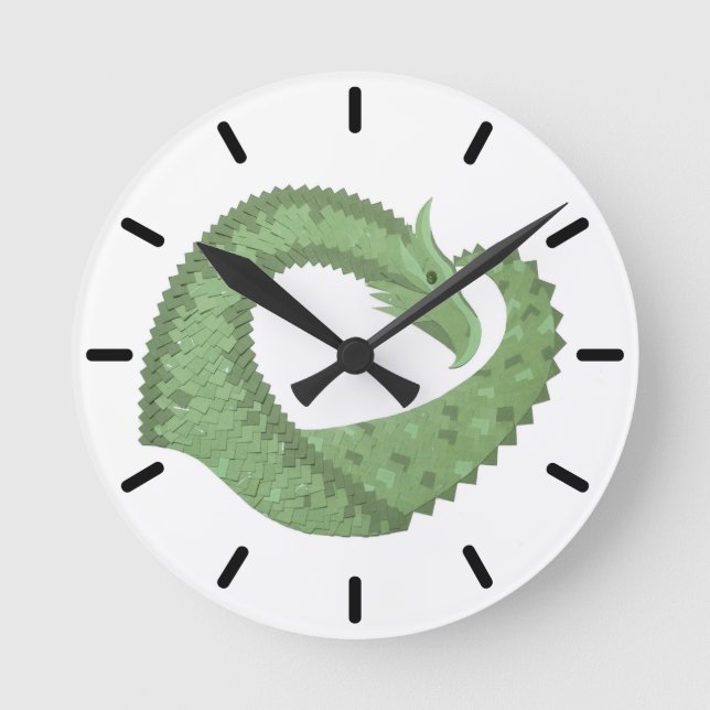 Olive green heart dragon on white round clock (Front)