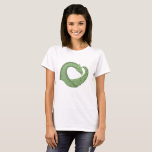 Olive green heart dragon on white T-Shirt