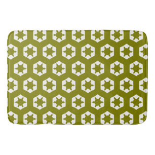 Olive green hexagon honeycomb starflake pattern bath mat