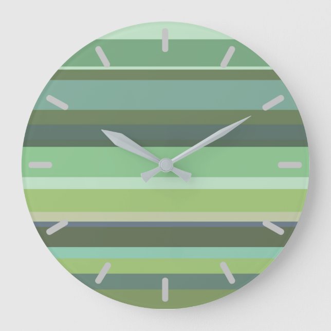 Olive green horizontal stripes large clock (Front)