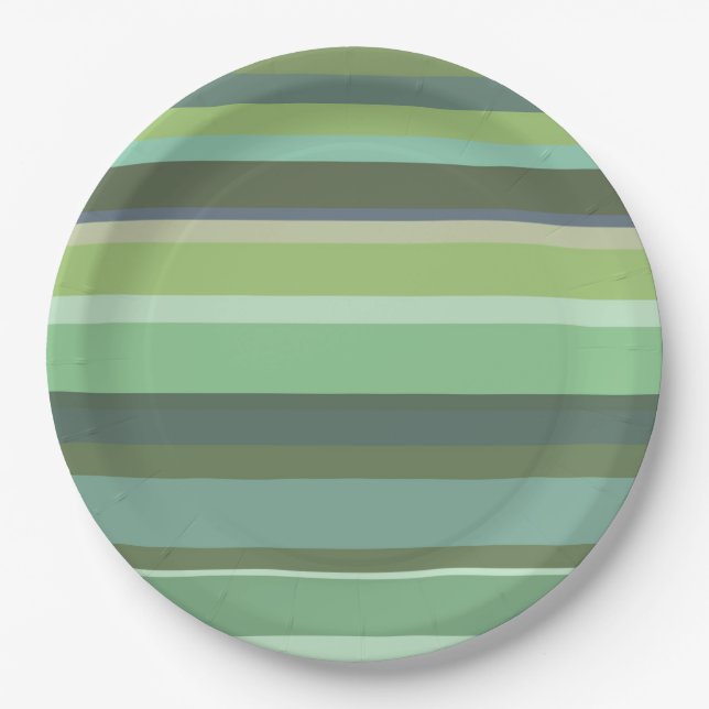 Olive green horizontal stripes paper plate (Front)