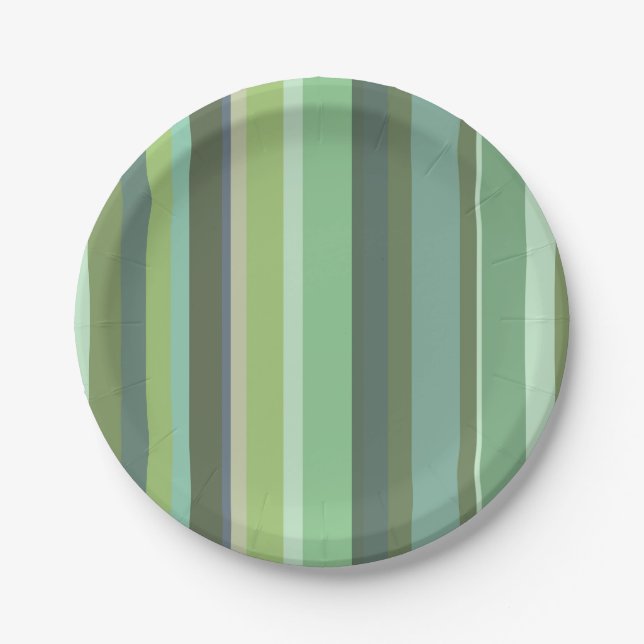 Olive green horizontal stripes paper plate (Front)