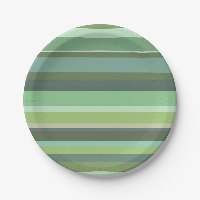 Olive green horizontal stripes paper plate (Front)