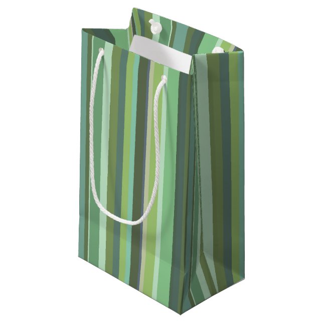 Olive green horizontal stripes small gift bag (Front Angled)