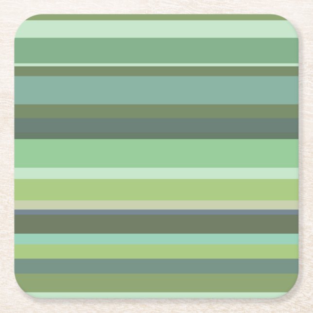 Olive green horizontal stripes square paper coaster (Front)