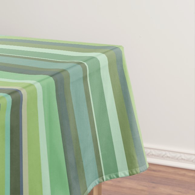 Olive green horizontal stripes tablecloth (In Situ)