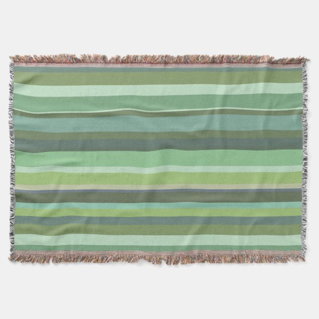 Olive green horizontal stripes throw blanket (Front)