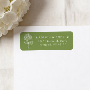 Olive Green Hydrangea Wedding Return Address Label