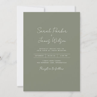 Olive green invitations wedding understated script