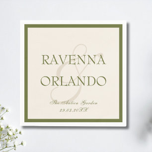 Olive Green Ivory Old Money Timeless Glam Wedding Napkin