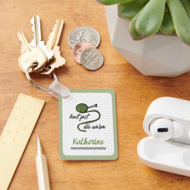 Olive Green Knit Fast, Die Warm Key Ring (Desk)