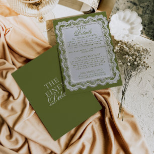 Olive Green Lace Doily Old Money Wedding Details Enclosure Card