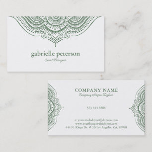 Olive Green Lace Paisley Mandala Business Card