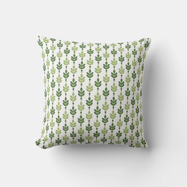 Olive Green Leaf Mid - Century Tiled Pattern Cushion (Front)