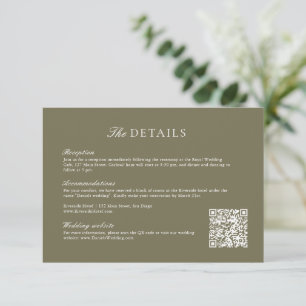 Olive Green Leaf Monogram Wedding QR Code Details Enclosure Card