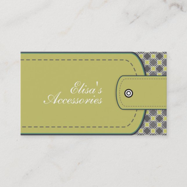 Olive green leather look and pattern custom business card (Front)