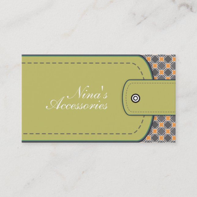 Olive green leather look and pattern modern coral business card (Front)