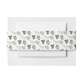 Olive Green Leaves Invitation Belly Band