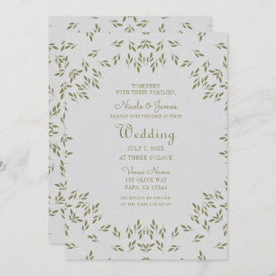 Olive Green Leaves Natural Oatmeal Rustic Wedding Invitation