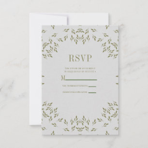 Olive Green Leaves Natural Oatmeal Rustic Wedding RSVP Card