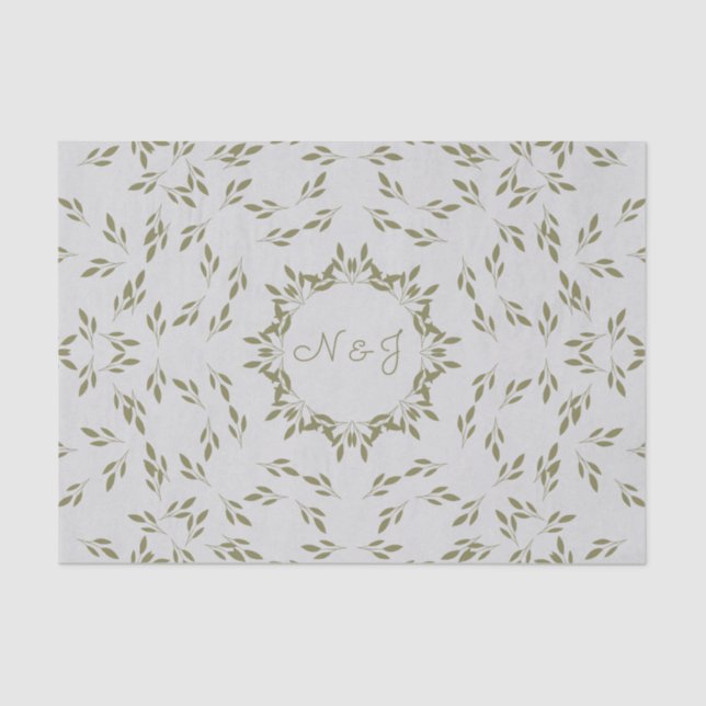 Olive Green Leaves Natural Oatmeal Rustic Wedding Tissue Paper (Front)