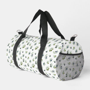 Olive Green Leaves Watercolor Floral Pattern Duffle Bag