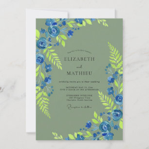 Olive Green Lush Woodland Wedding Invitation