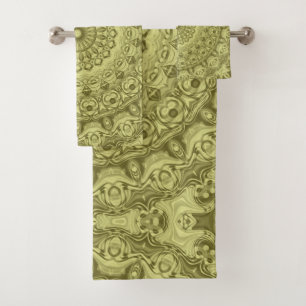 Olive Green Mandala Pattern Design Bath Towel Set