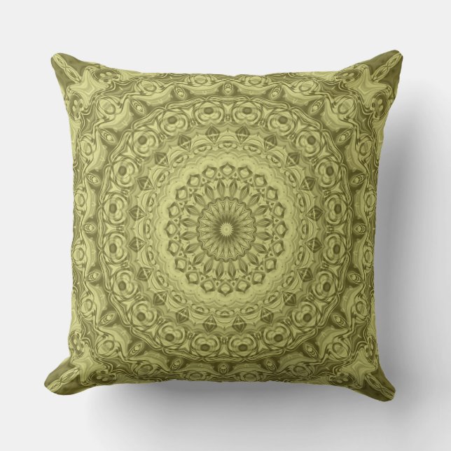 Olive Green Mandala Pattern Design Cushion (Front)